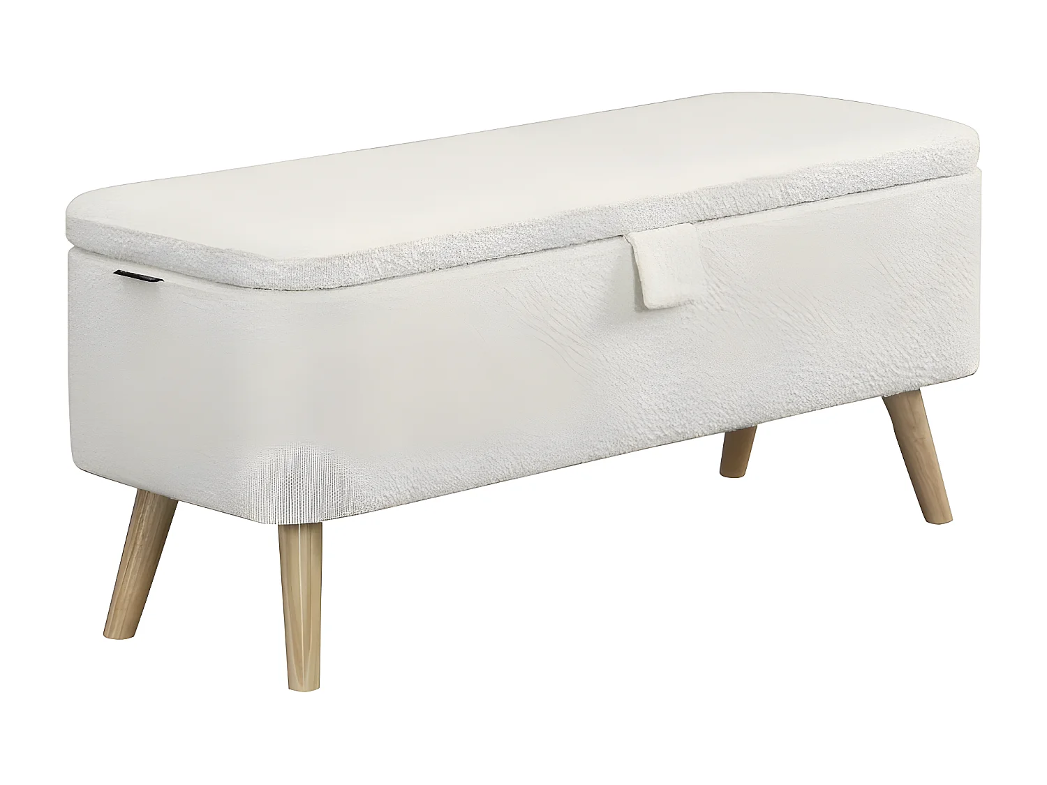 Bout de lit POLY avec coffre de rangement en tissu bouclettes - Blanc