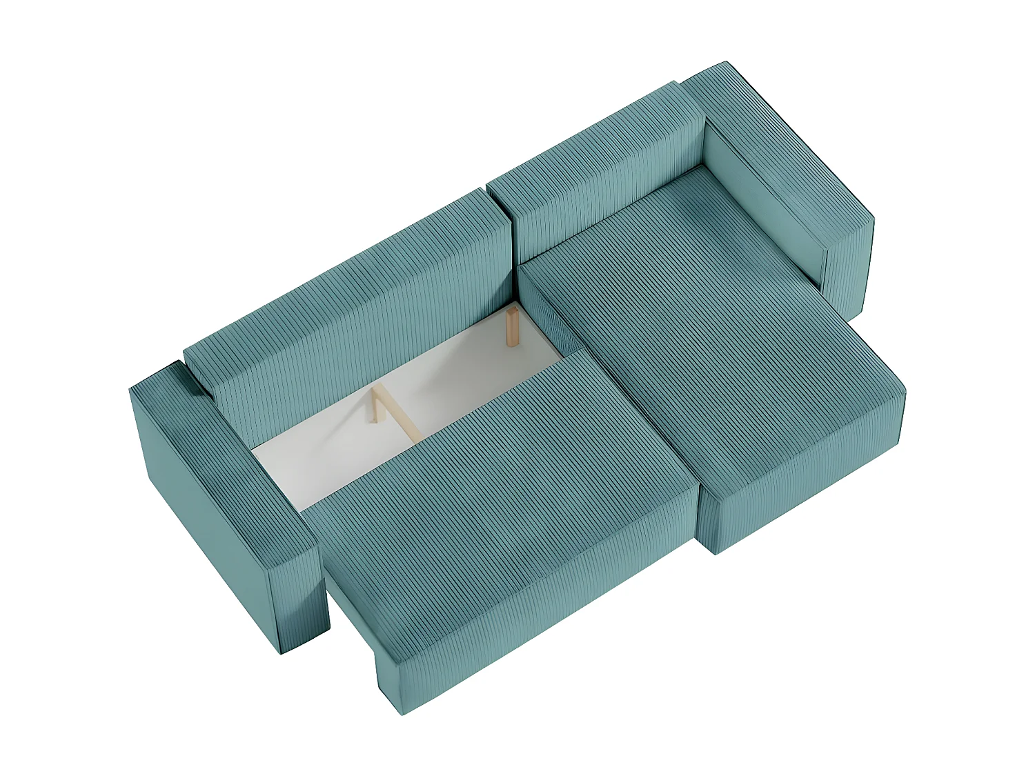 Pack - Clarisse - Canapé d'angle convertible réversible avec pouf en velours côtelé - Bleu clair - L269 x P159 x H89cm - Loungitude