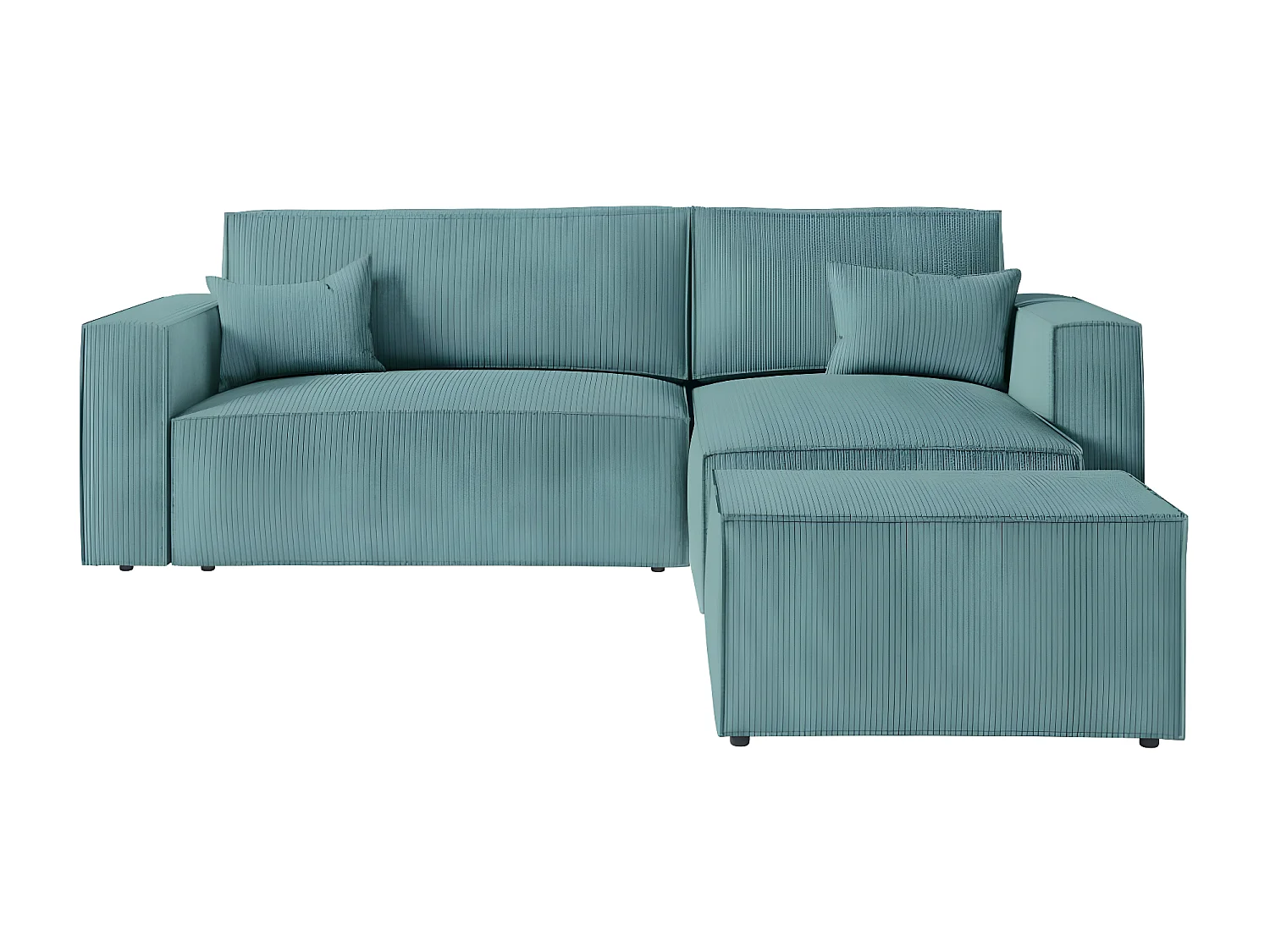 Pack - Clarisse - Canapé d'angle convertible réversible avec pouf en velours côtelé - Bleu clair - L269 x P159 x H89cm - Loungitude