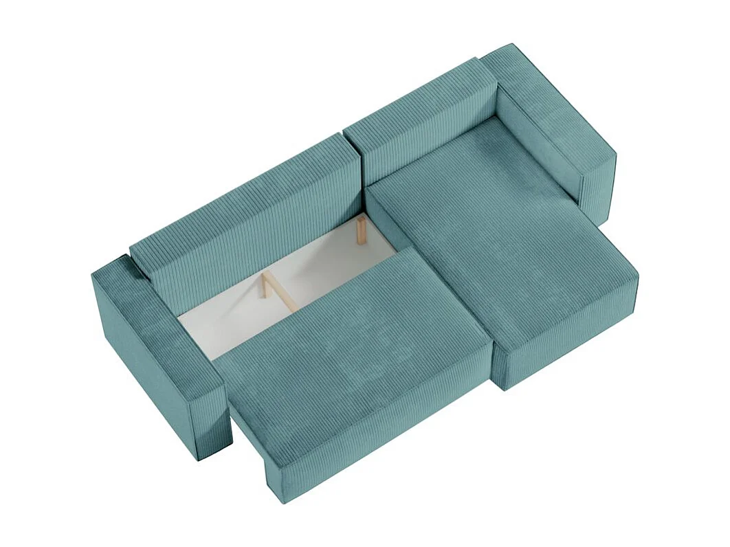 Pack - Clarisse - Canapé d'angle convertible réversible avec pouf en velours côtelé - Bleu clair - L269 x P159 x H89cm - Loungitude