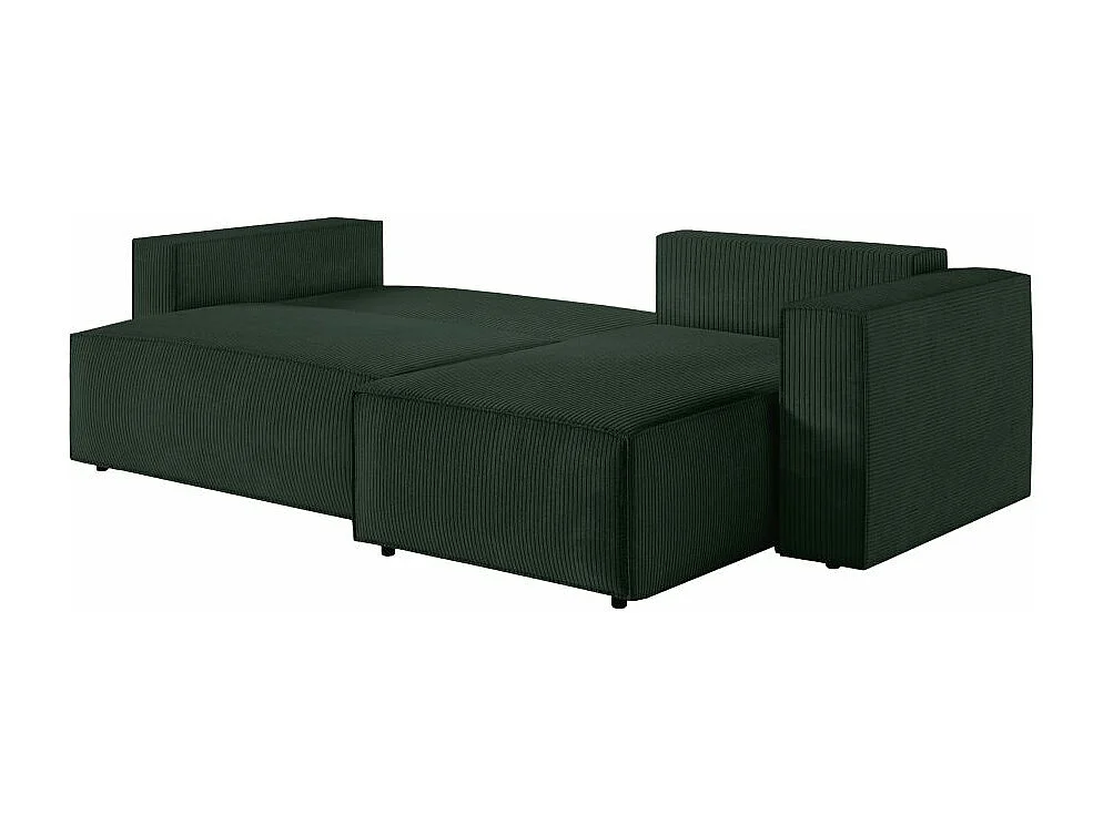 Pack - Clarisse - Canapé d'angle convertible réversible avec pouf en velours côtelé - Vert foncé - L269 x P159 x H89cm - Loungitude