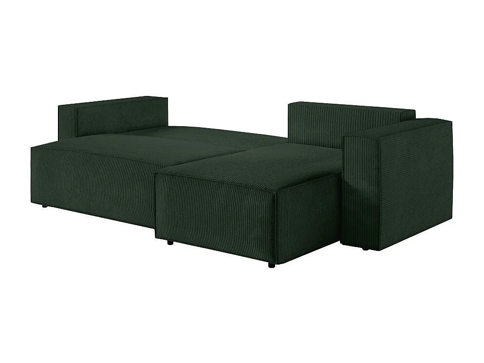 Pack - Clarisse - Canapé d'angle convertible réversible avec pouf en velours côtelé - Vert foncé - L269 x P159 x H89cm - Loungitude