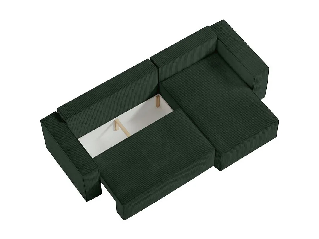 Pack - Clarisse - Canapé d'angle convertible réversible avec pouf en velours côtelé - Vert foncé - L269 x P159 x H89cm - Loungitude
