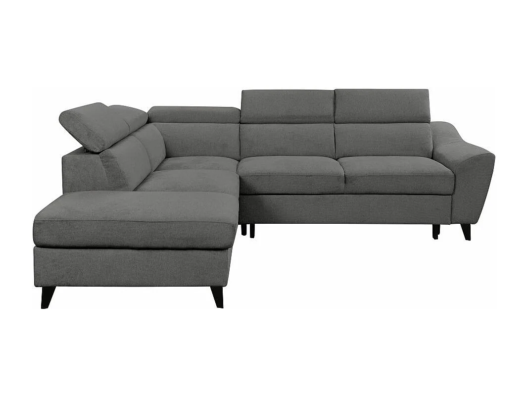 Canapé d'angle gauche Verla 4 places convertible avec coffre en tissu - Gris - L258 x P222 x H83cm - Loungitude