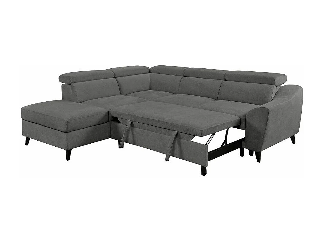 Canapé d'angle gauche Verla 4 places convertible avec coffre en tissu - Gris - L258 x P222 x H83cm - Loungitude
