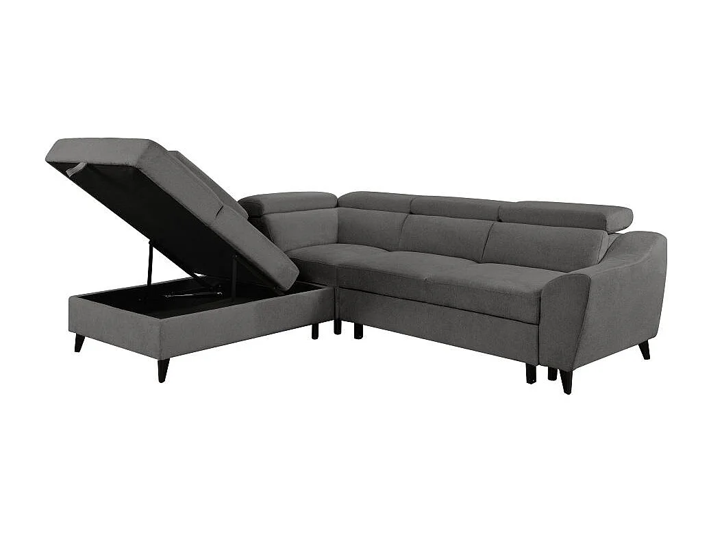 Canapé d'angle gauche Verla 4 places convertible avec coffre en tissu - Gris - L258 x P222 x H83cm - Loungitude