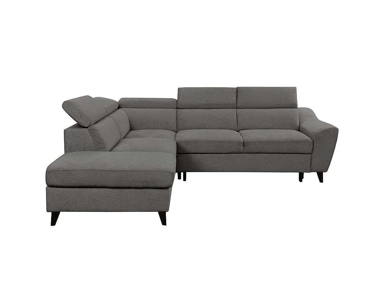 Canapé d'angle convertible 4 places avec coffre en tissu gris