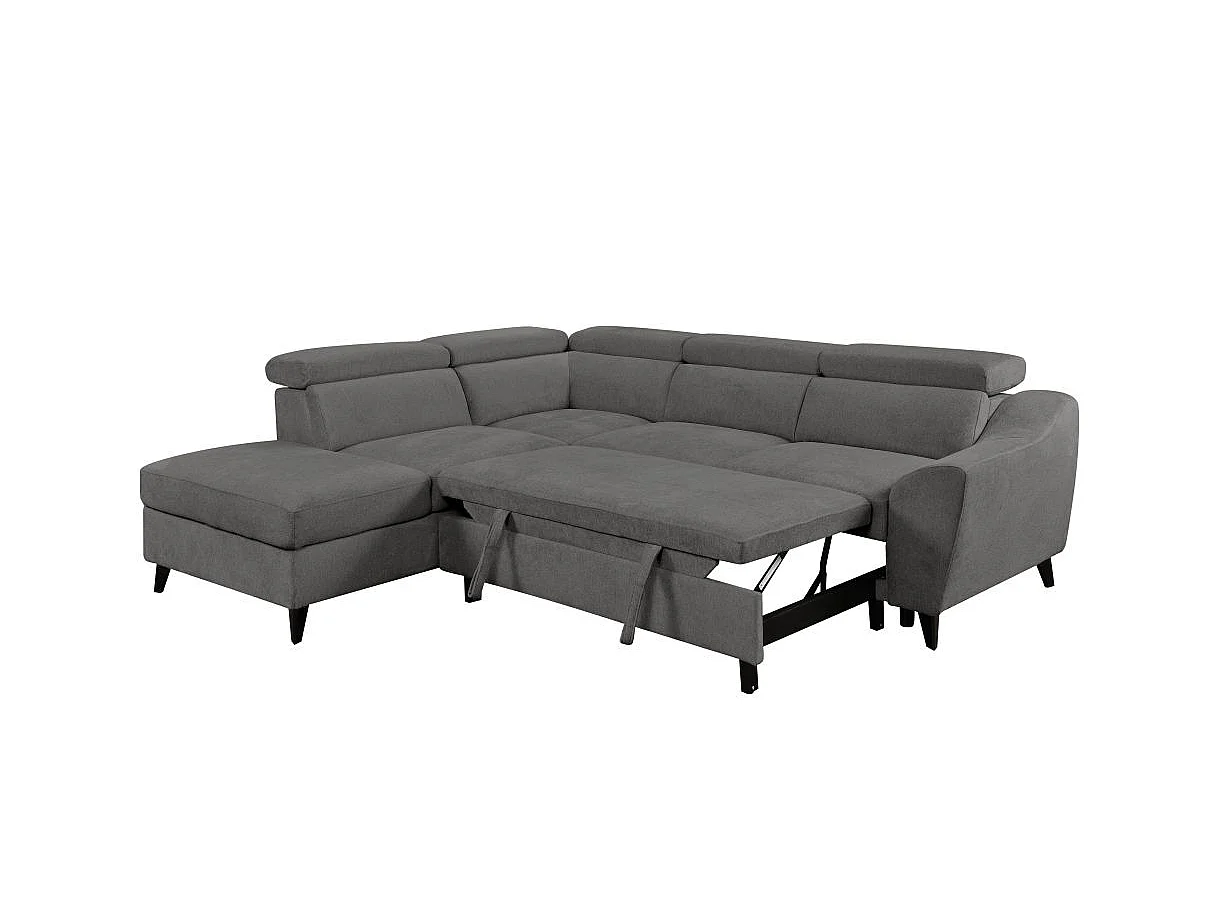 Canapé d'angle convertible 4 places avec coffre en tissu gris