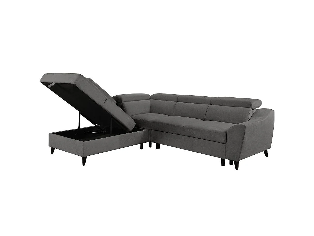 Canapé d'angle convertible 4 places avec coffre en tissu gris
