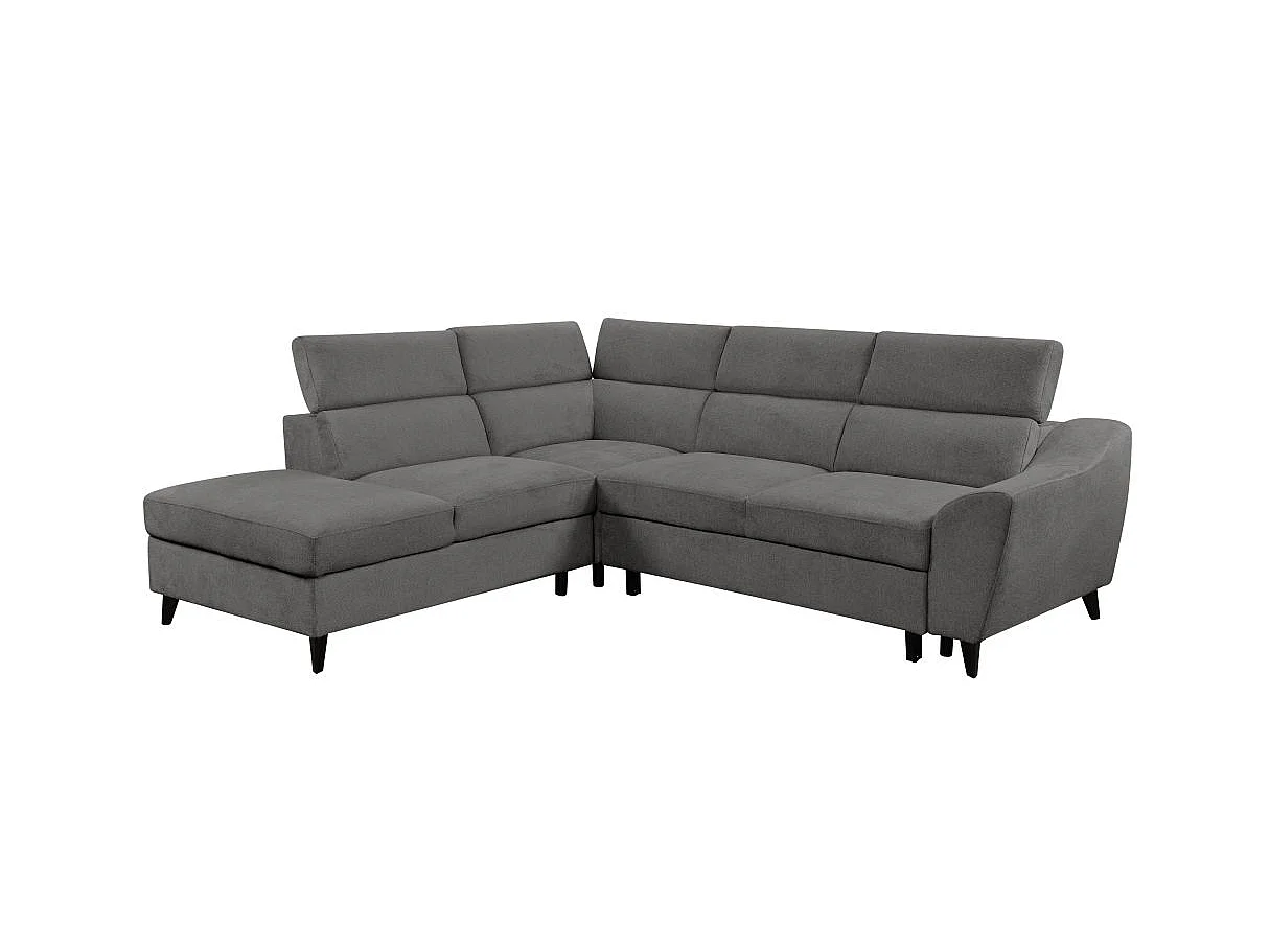 Canapé d'angle convertible 4 places avec coffre en tissu gris
