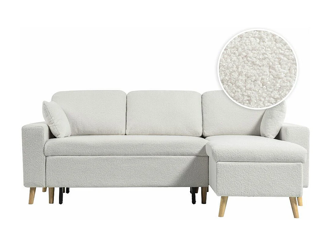 Canapé d'angle 3 places Maria scandinave réversible convertible avec coffre en tissu bouclé - Blanc - L227 x P147 x H89cm - Loungitude