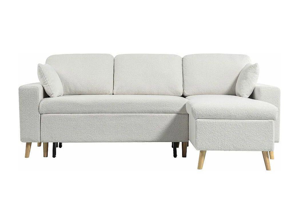 Canapé d'angle 3 places Maria scandinave réversible convertible avec coffre en tissu bouclé - Blanc - L227 x P147 x H89cm - Loungitude