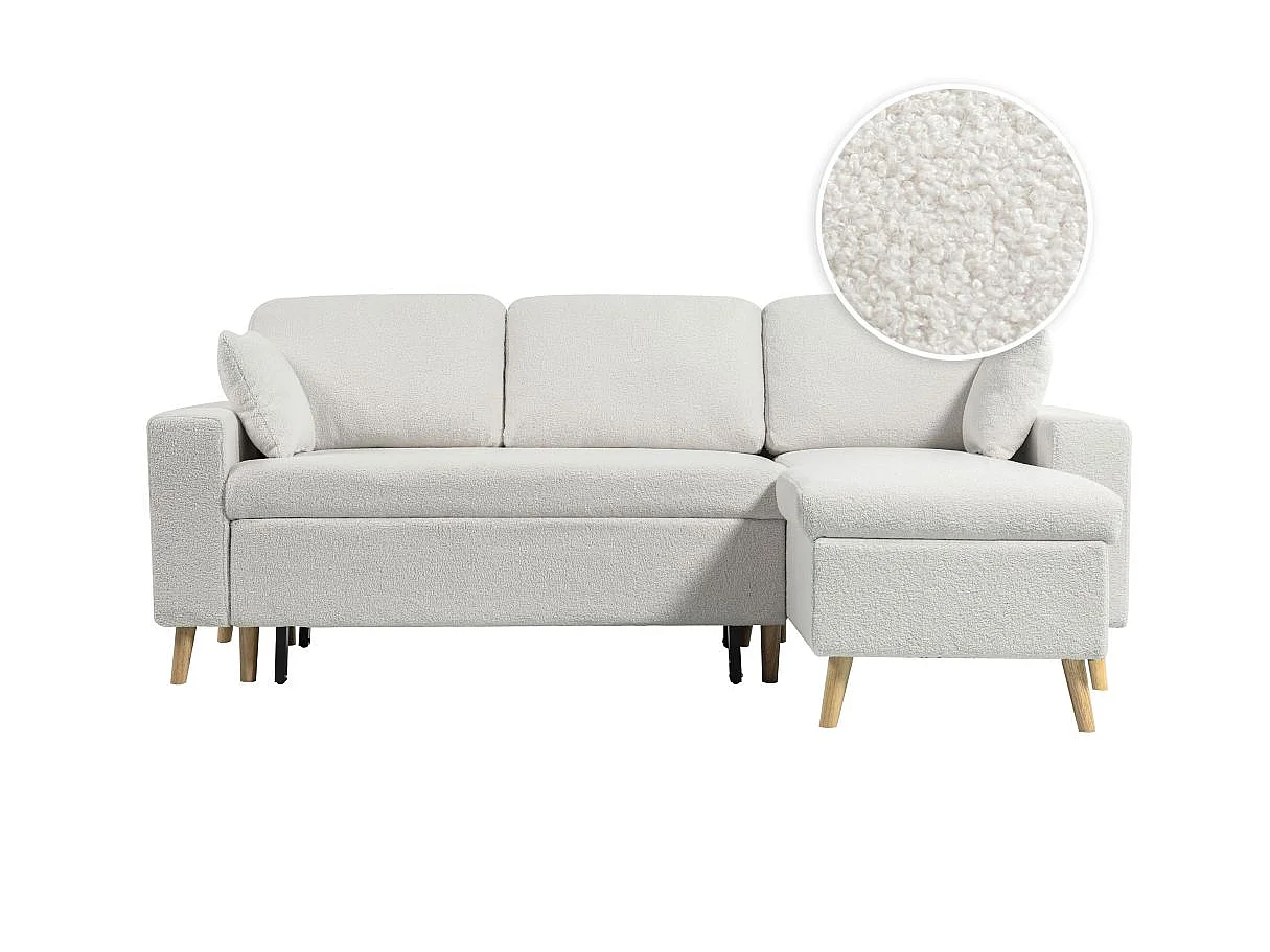 Canapé d'angle convertible 3 places avec coffre en tissu blanc MARIA