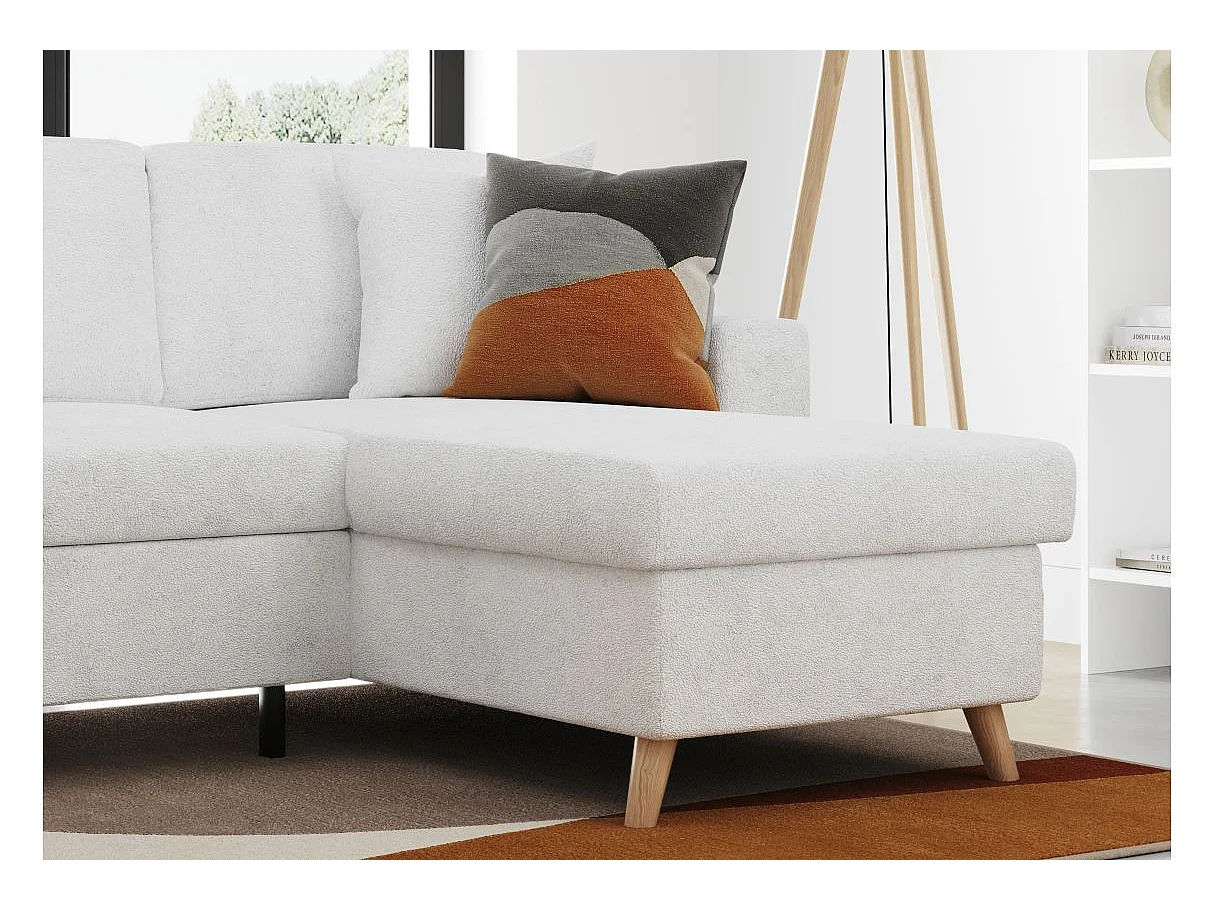 Canapé d'angle convertible 3 places avec coffre en tissu blanc MARIA