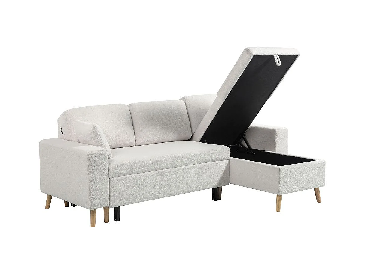 Canapé d'angle convertible 3 places avec coffre en tissu blanc MARIA