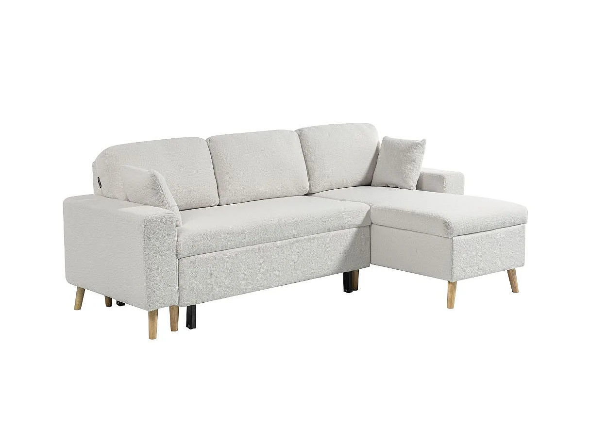 Canapé d'angle convertible 3 places avec coffre en tissu blanc MARIA