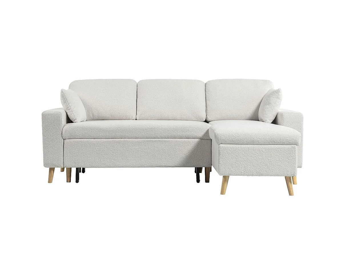 Canapé d'angle convertible 3 places avec coffre en tissu blanc MARIA