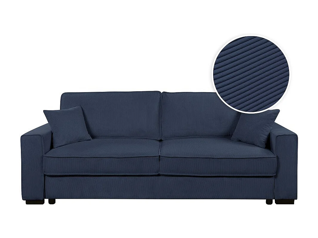 Canapé droit 3 places Margot convertible en velours côtelé - Bleu - L230 x P94,5 x H91cm - Loungitude