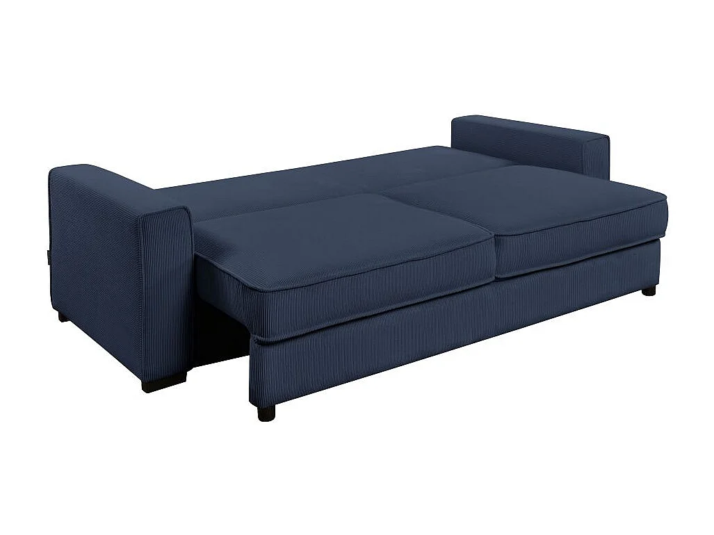 Canapé droit 3 places Margot convertible en velours côtelé - Bleu - L230 x P94,5 x H91cm - Loungitude