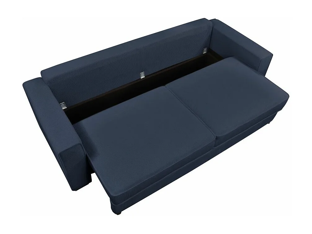 Canapé droit 3 places Margot convertible en velours côtelé - Bleu - L230 x P94,5 x H91cm - Loungitude