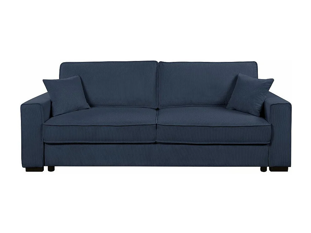 Canapé droit 3 places Margot convertible en velours côtelé - Bleu - L230 x P94,5 x H91cm - Loungitude