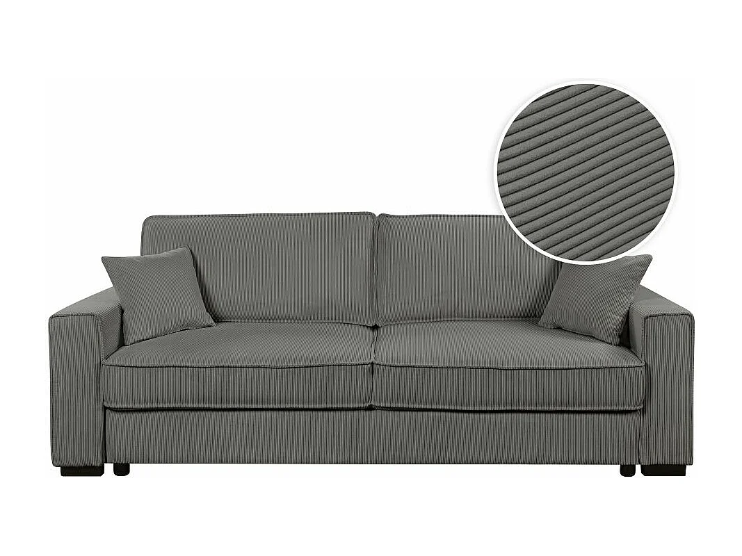 Canapé droit 3 places Margot convertible en velours côtelé - Gris - L230 x P94,5 x H91cm - Loungitude