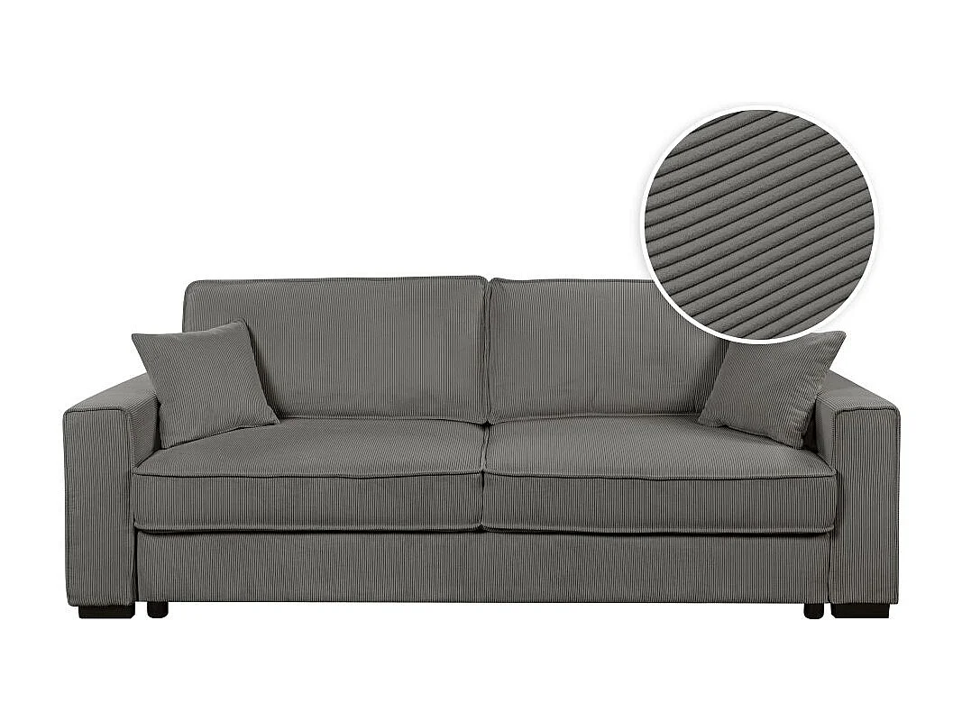 Canapé droit 3 places Margot convertible en velours côtelé - Gris - L230 x P94,5 x H91cm - Loungitude