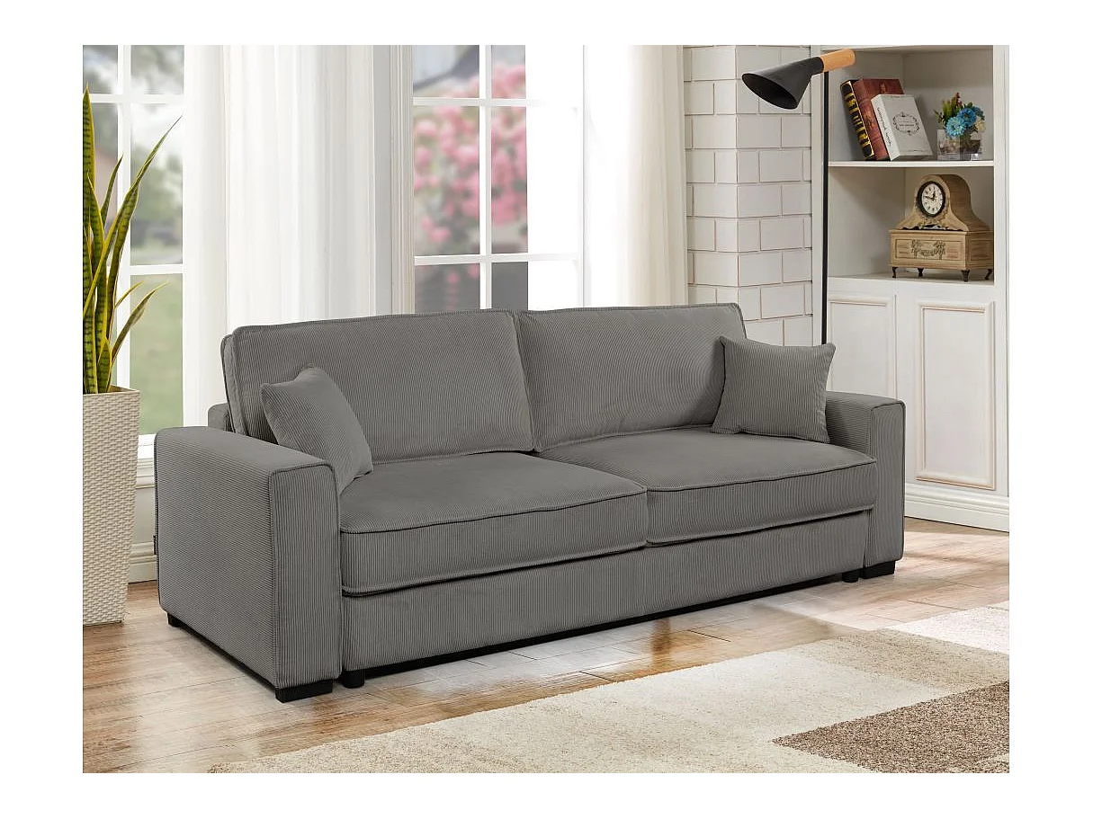 Canapé droit 3 places Margot convertible en velours côtelé - Gris - L230 x P94,5 x H91cm - Loungitude