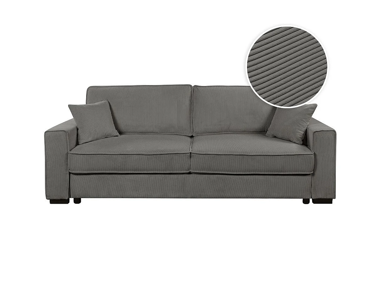 Canapé droit 3 places Margot convertible en velours côtelé - Gris - L230 x P94,5 x H91cm - Loungitude