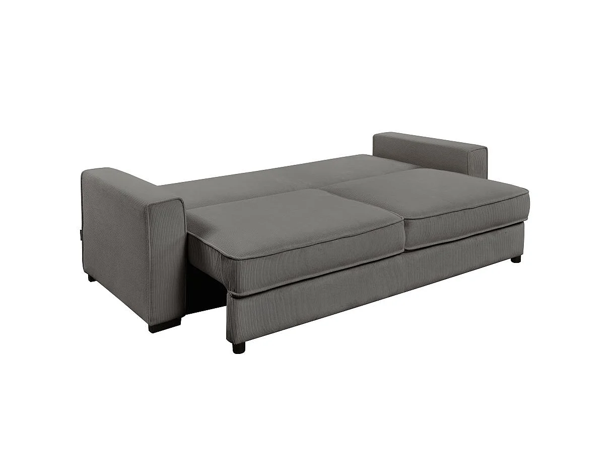 Canapé droit 3 places Margot convertible en velours côtelé - Gris - L230 x P94,5 x H91cm - Loungitude