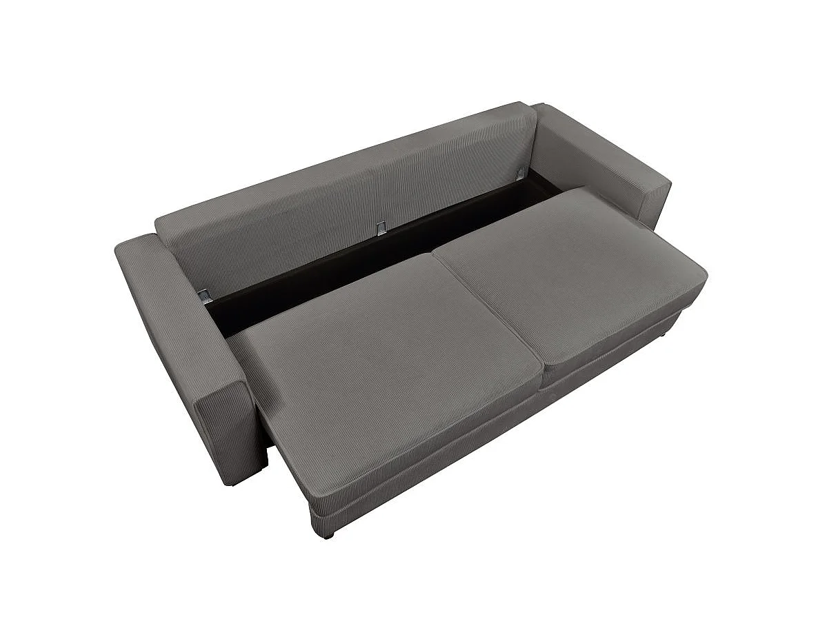 Canapé droit 3 places Margot convertible en velours côtelé - Gris - L230 x P94,5 x H91cm - Loungitude