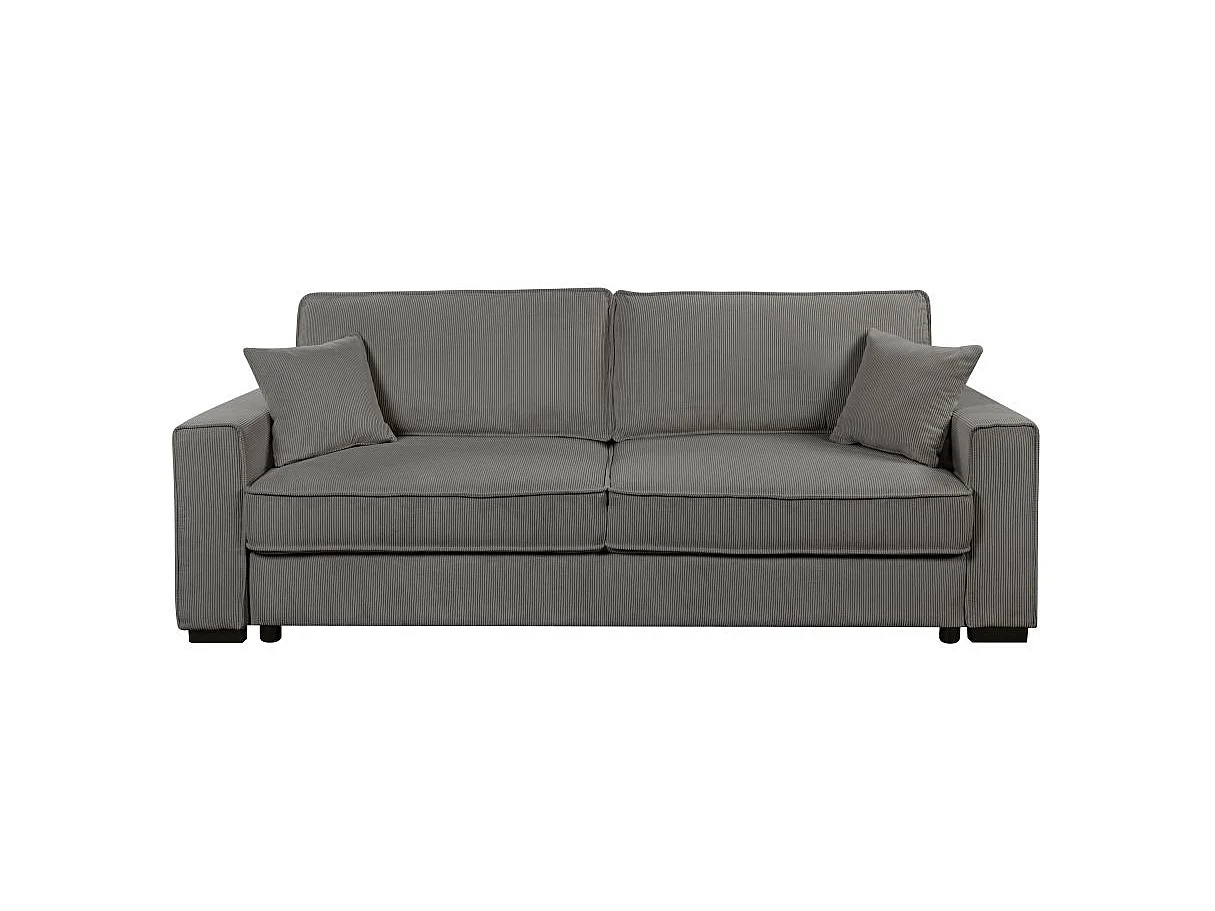 Canapé droit 3 places Margot convertible en velours côtelé - Gris - L230 x P94,5 x H91cm - Loungitude