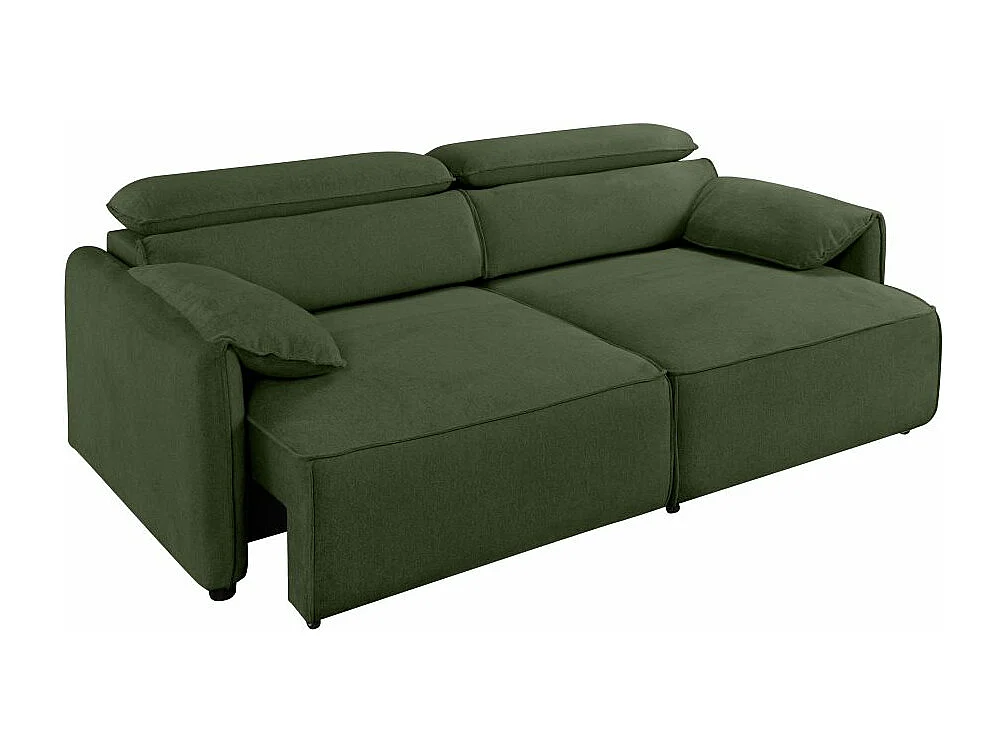 Canapé droit 3 places Valentin avec assises coulissantes en tissu - Vert - L217 x P101 x H81cm - Loungitude