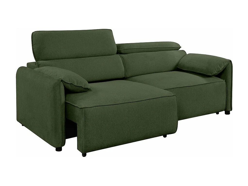 Canapé droit 3 places Valentin avec assises coulissantes en tissu - Vert - L217 x P101 x H81cm - Loungitude