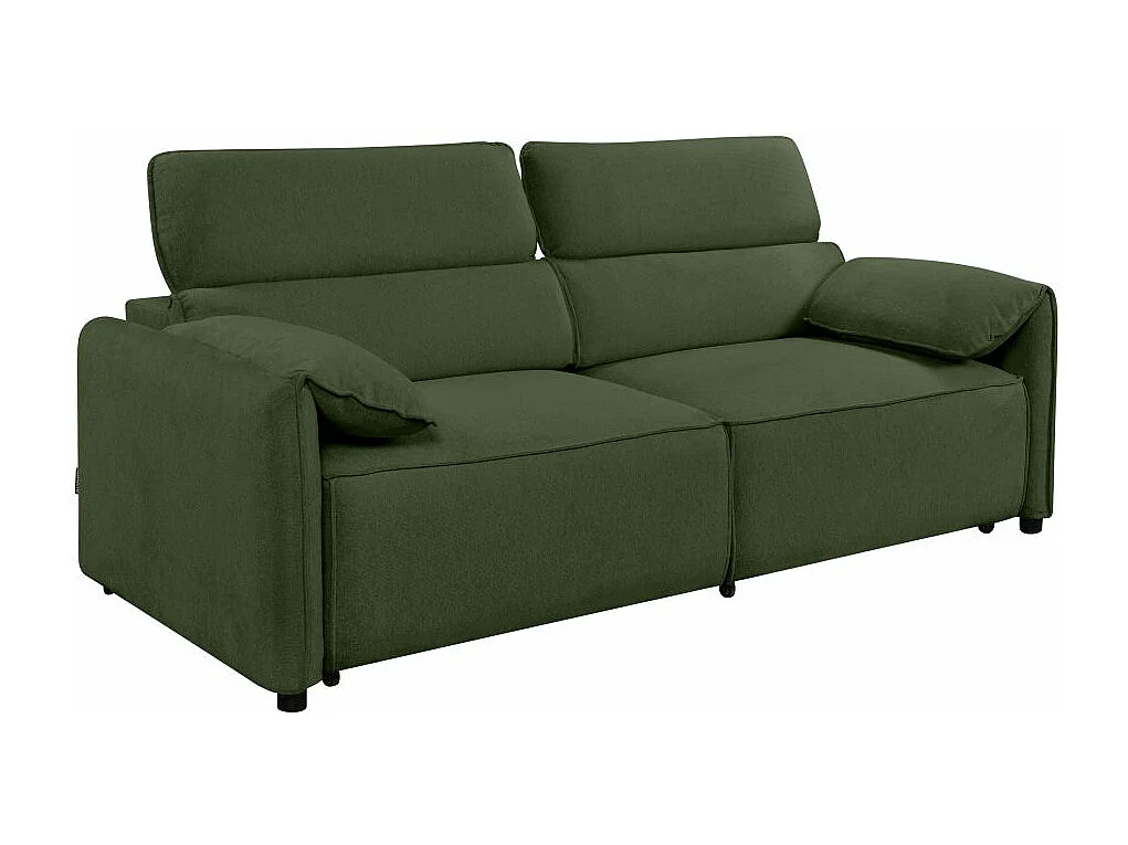 Canapé droit 3 places Valentin avec assises coulissantes en tissu - Vert - L217 x P101 x H81cm - Loungitude