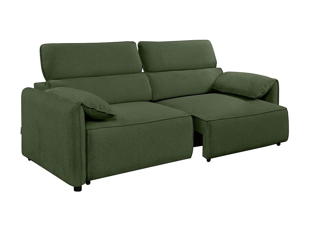 Canapé droit 3 places Valentin avec assises coulissantes en tissu - Vert - L217 x P101 x H81cm - Loungitude