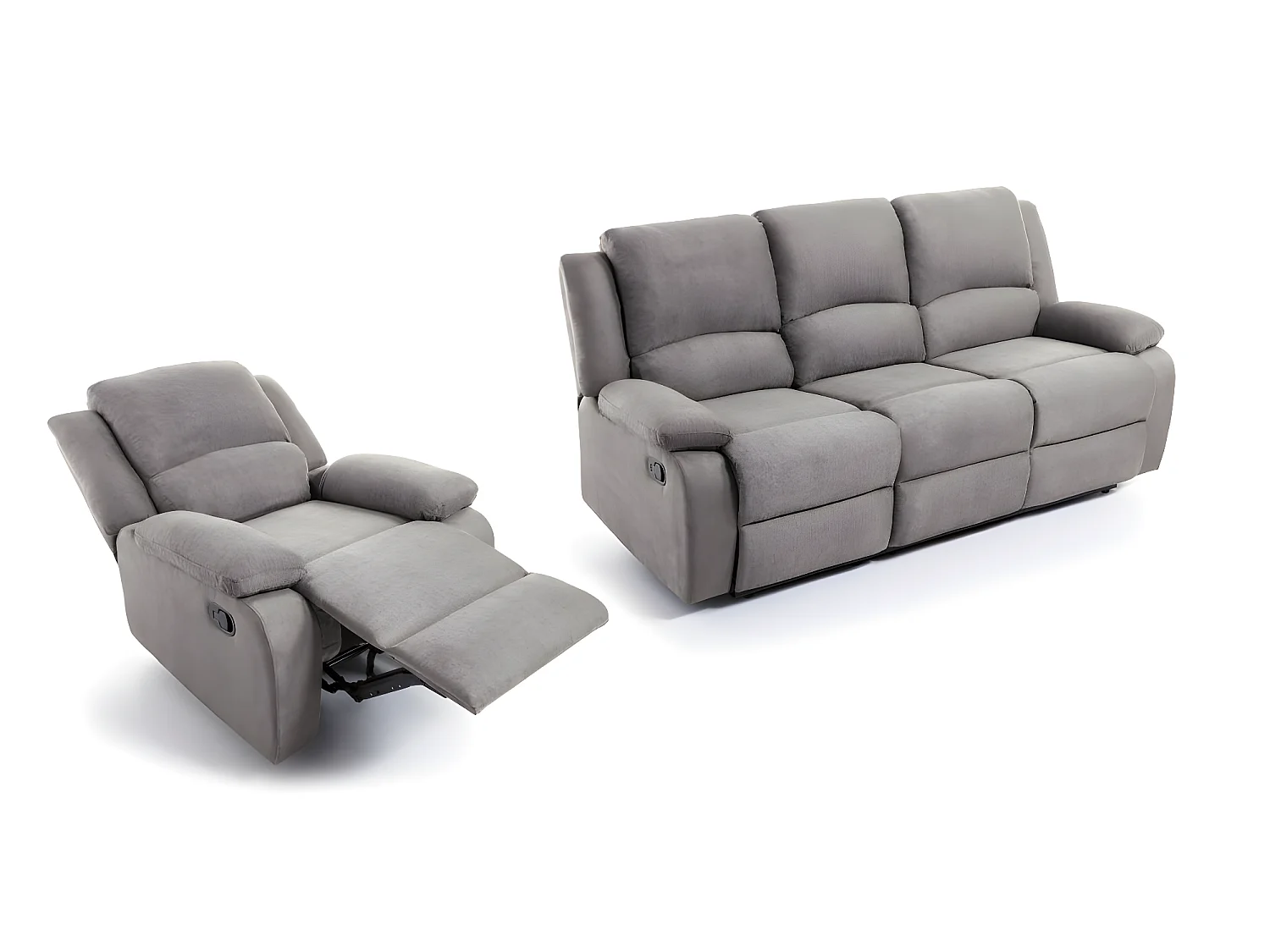 RELAXXO - Ensemble canapé relax manuel LEO 3 places + fauteuil manuel en microfibre - Gris