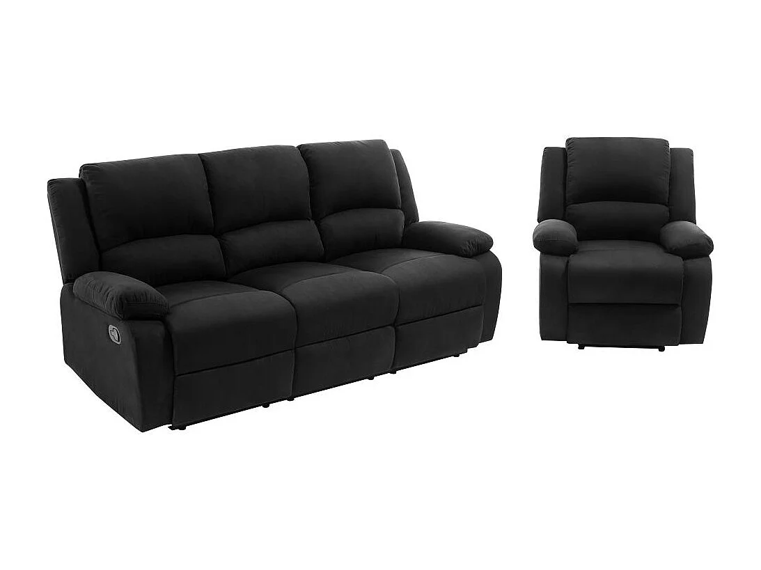 RELAXXO - Ensemble canapé relax manuel LEO 3 places + fauteuil manuel en microfibre - Noir