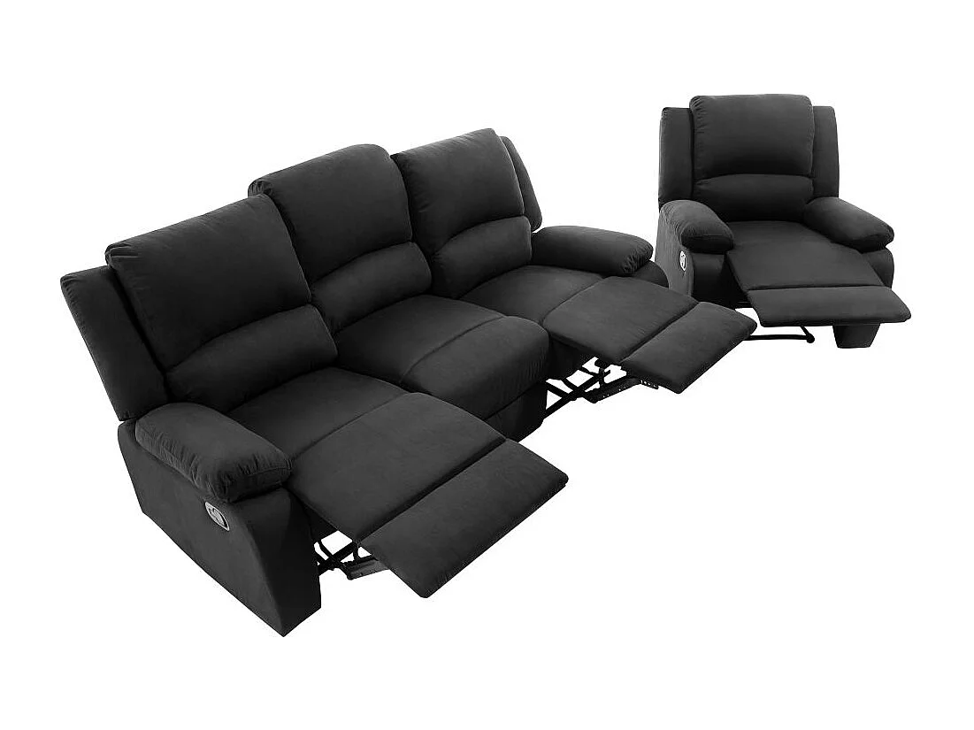 RELAXXO - Ensemble canapé relax manuel LEO 3 places + fauteuil manuel en microfibre - Noir