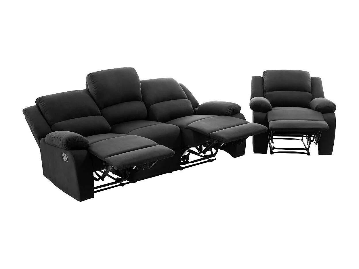 RELAXXO - Ensemble canapé relax manuel LEO 3 places + fauteuil manuel en microfibre - Noir