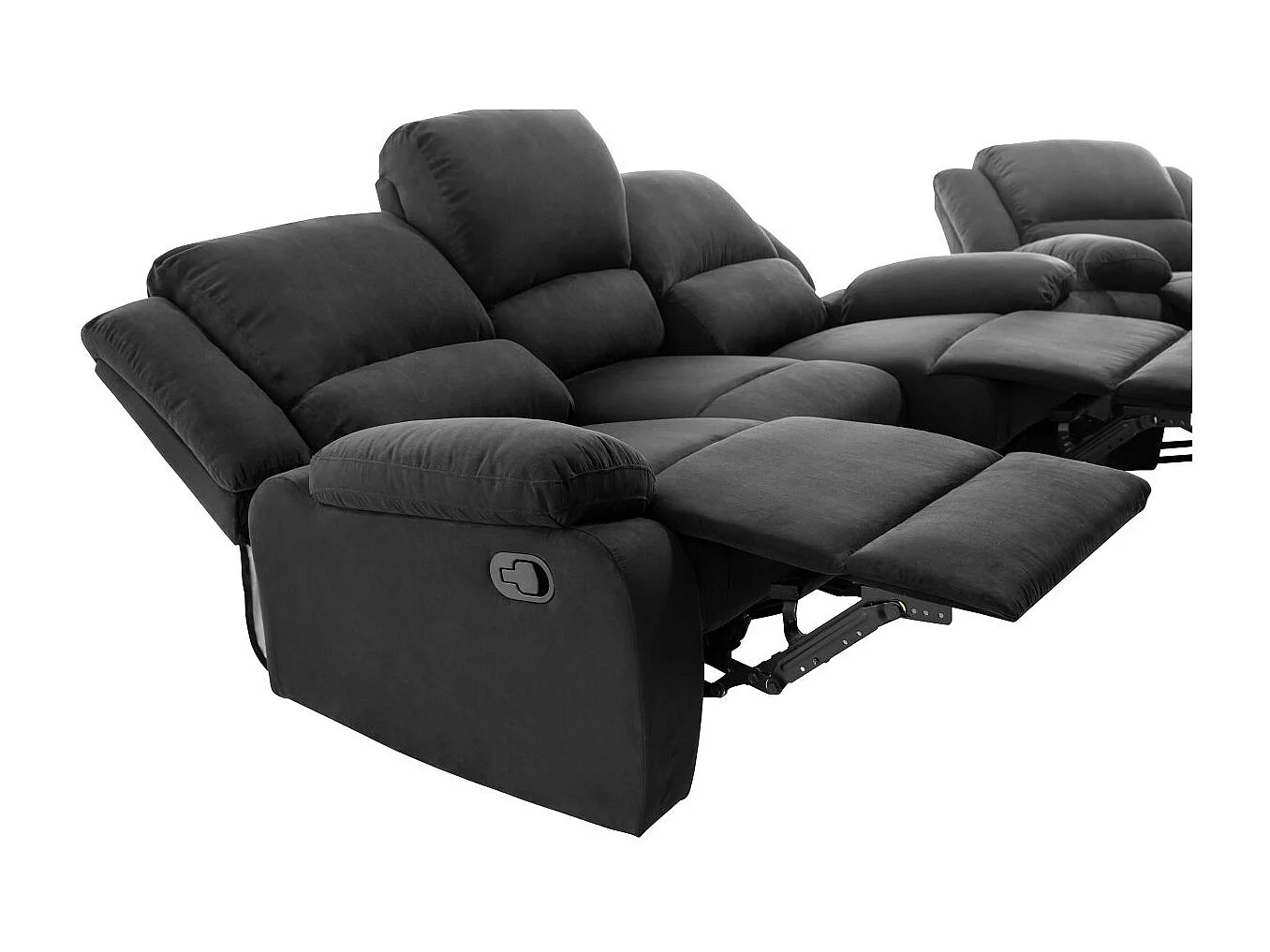 RELAXXO - Ensemble canapé relax manuel LEO 3 places + fauteuil manuel en microfibre - Noir