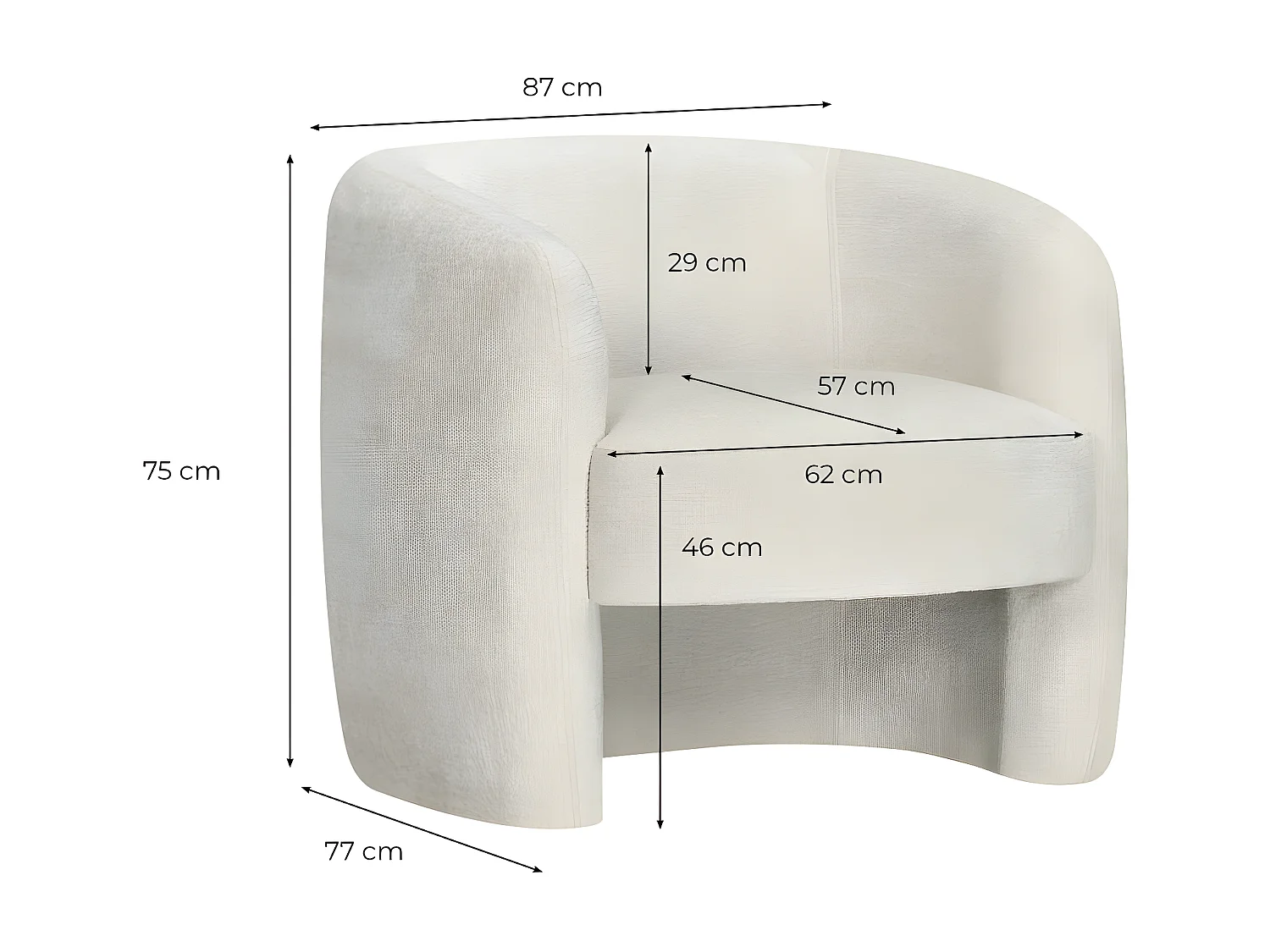 Fauteuil Louison en tissu bouclette - Blanc - L87 x 77 x 75cm - Loungitude