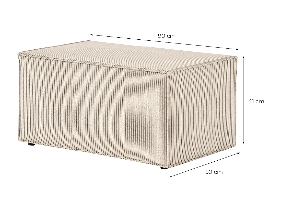 Pouf en velours côtelé Clarisse - Vieux rose - L90 x P50 x H41cm - Loungitude