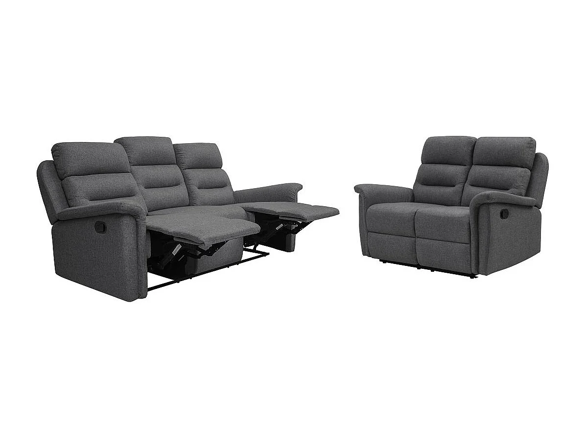 Ensemble canapés relax manuels Léon 3 + 2 places en tissu Gris anthracite - Loungitude