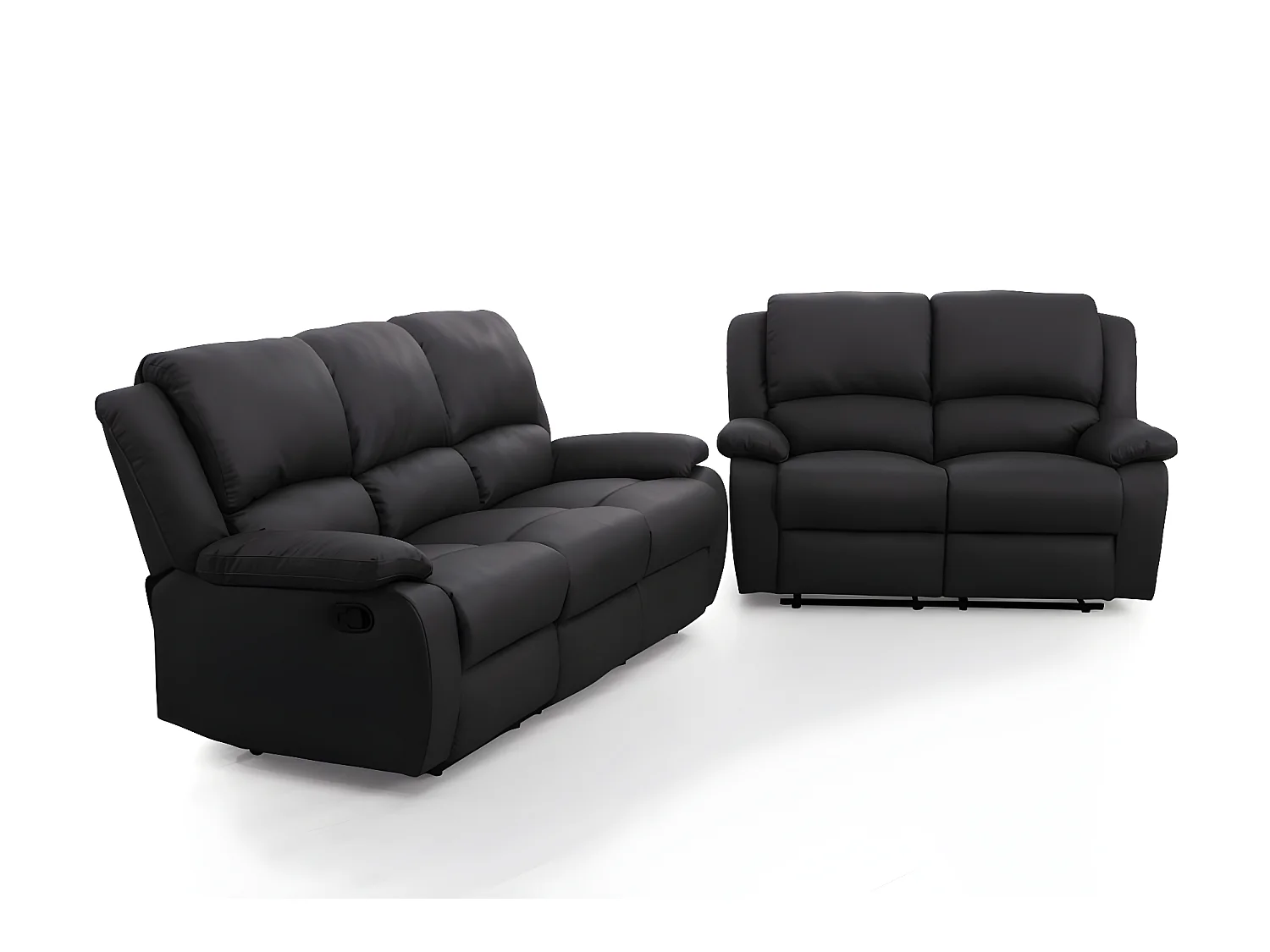 Ensemble canapés relax manuels Léo 3 + 2 places en simili - Noir - Loungitude