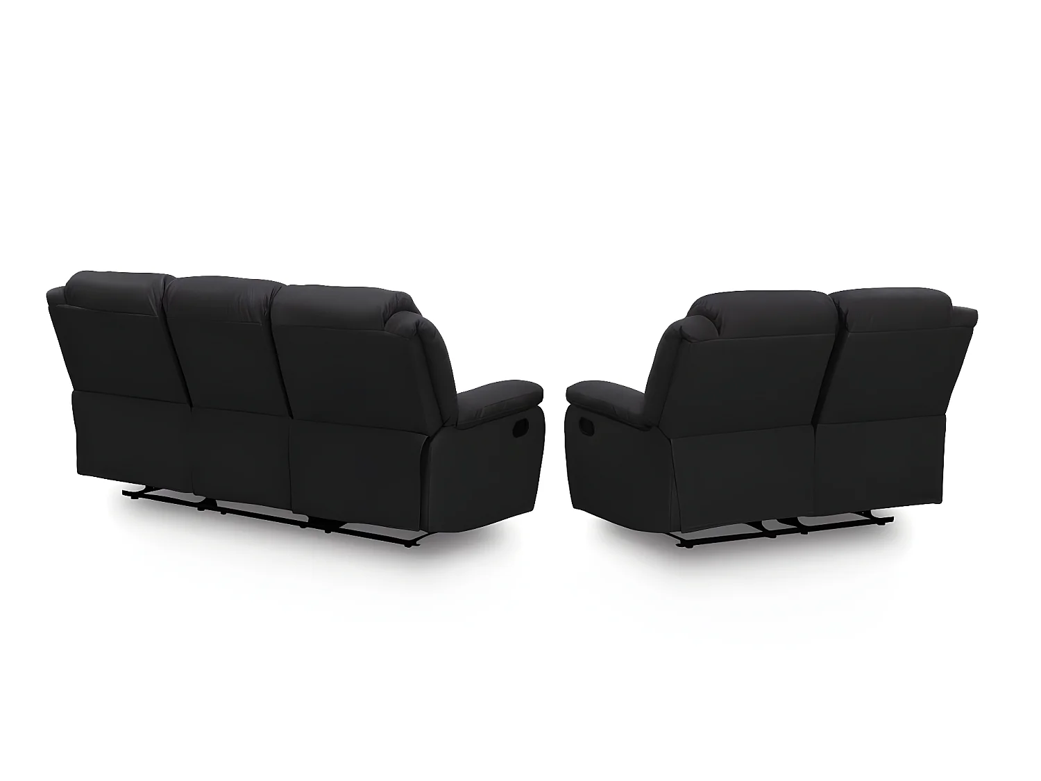 Ensemble canapés relax manuels Léo 3 + 2 places en simili - Noir - Loungitude