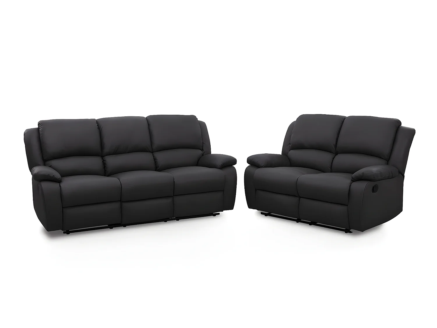 Ensemble canapés relax manuels Léo 3 + 2 places en simili - Noir - Loungitude