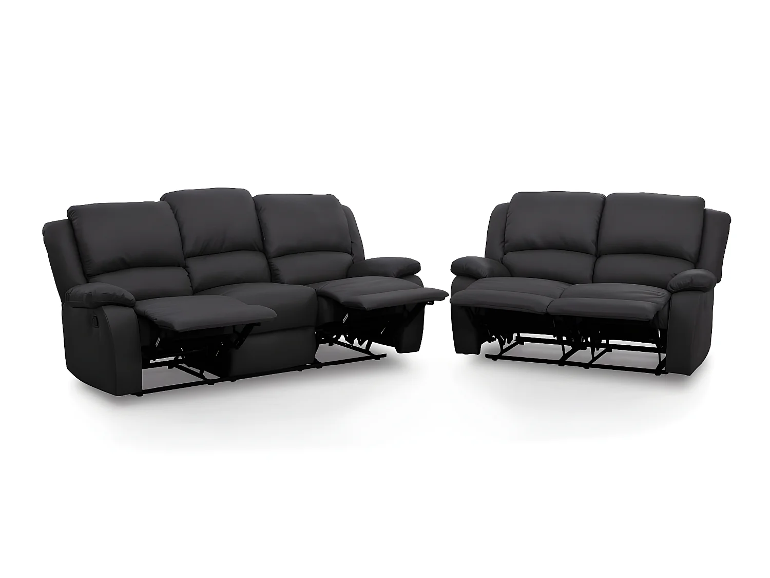 Ensemble canapés relax manuels Léo 3 + 2 places en simili - Noir - Loungitude