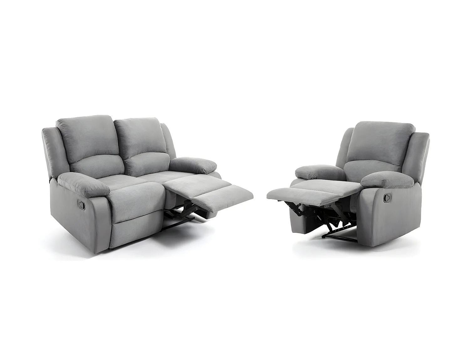 Ensemble canapé relax manuel Léo 2 places + fauteuil manuel en microfibre - Gris - Loungitude