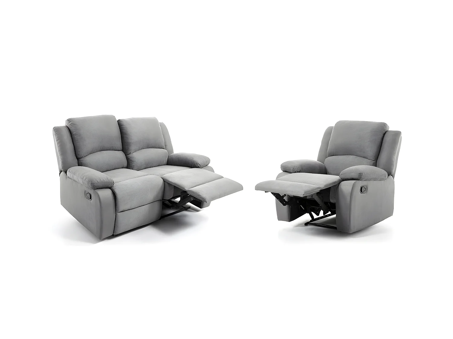 Ensemble canapé relax manuel Léo 2 places + fauteuil manuel en microfibre - Gris - Loungitude
